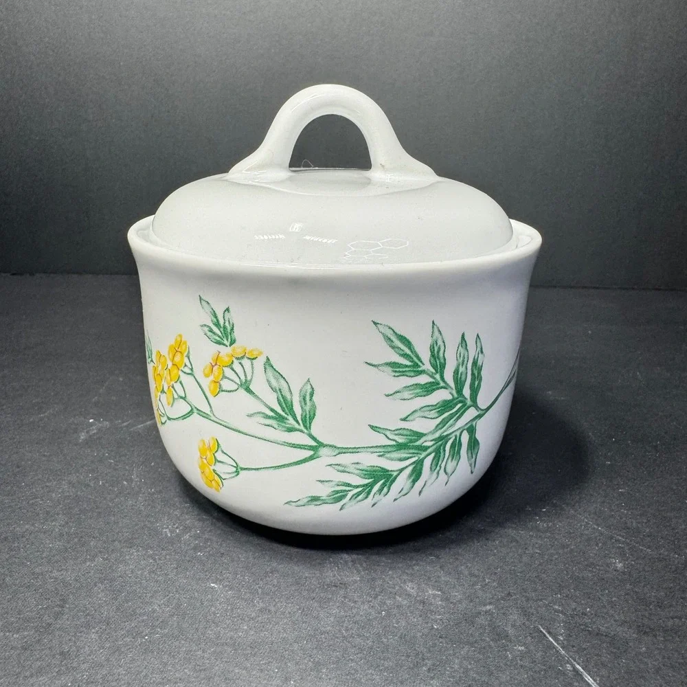 Corelle Coordinates Stoneware Sugar Bowl w/ Lid Blue Yellow Floral My Garden VTG